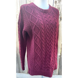 BDG Women's Cotton Cotton Acrylic Burgundy Knitted Chunky Cable Sweater S-P